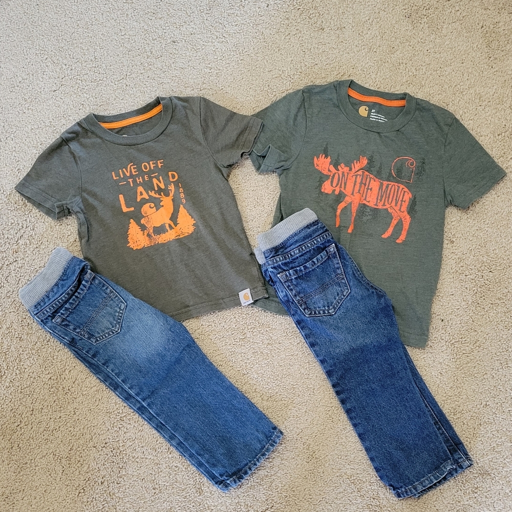 Carhartt shirts and The children's place jeans.